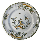 Moustiers faience plate with bird and flower decoration 25cm