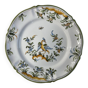 Moustiers faience plate with bird and flower decoration 25cm