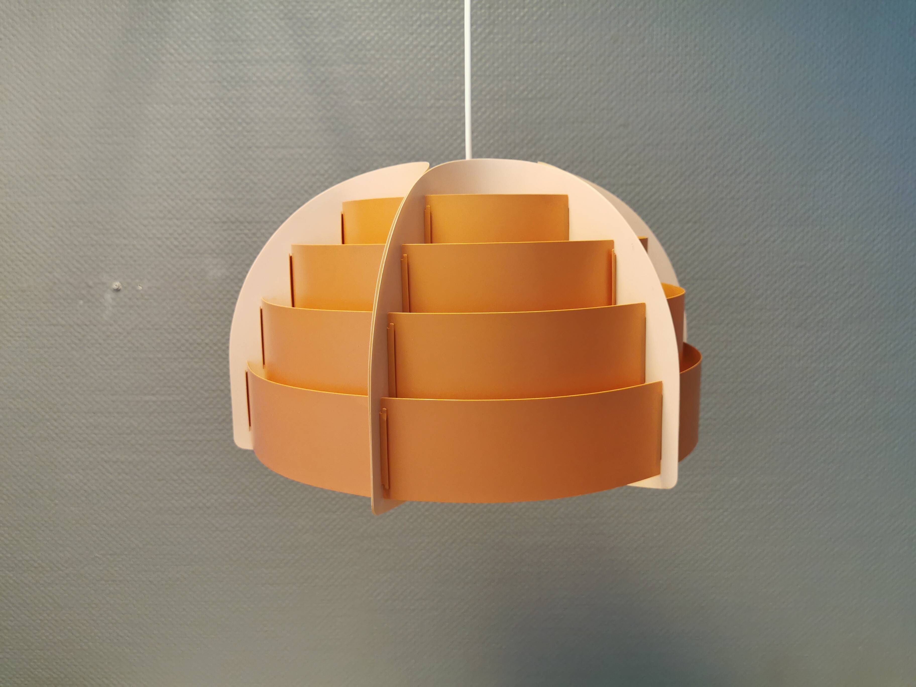 Hanging lamp made of plastic slats by Lars Schiøler for Hoyrup Lighting Denmark 1976.