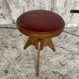 Vintage Red Leather Cushion Wooden Tripod Piano Stool