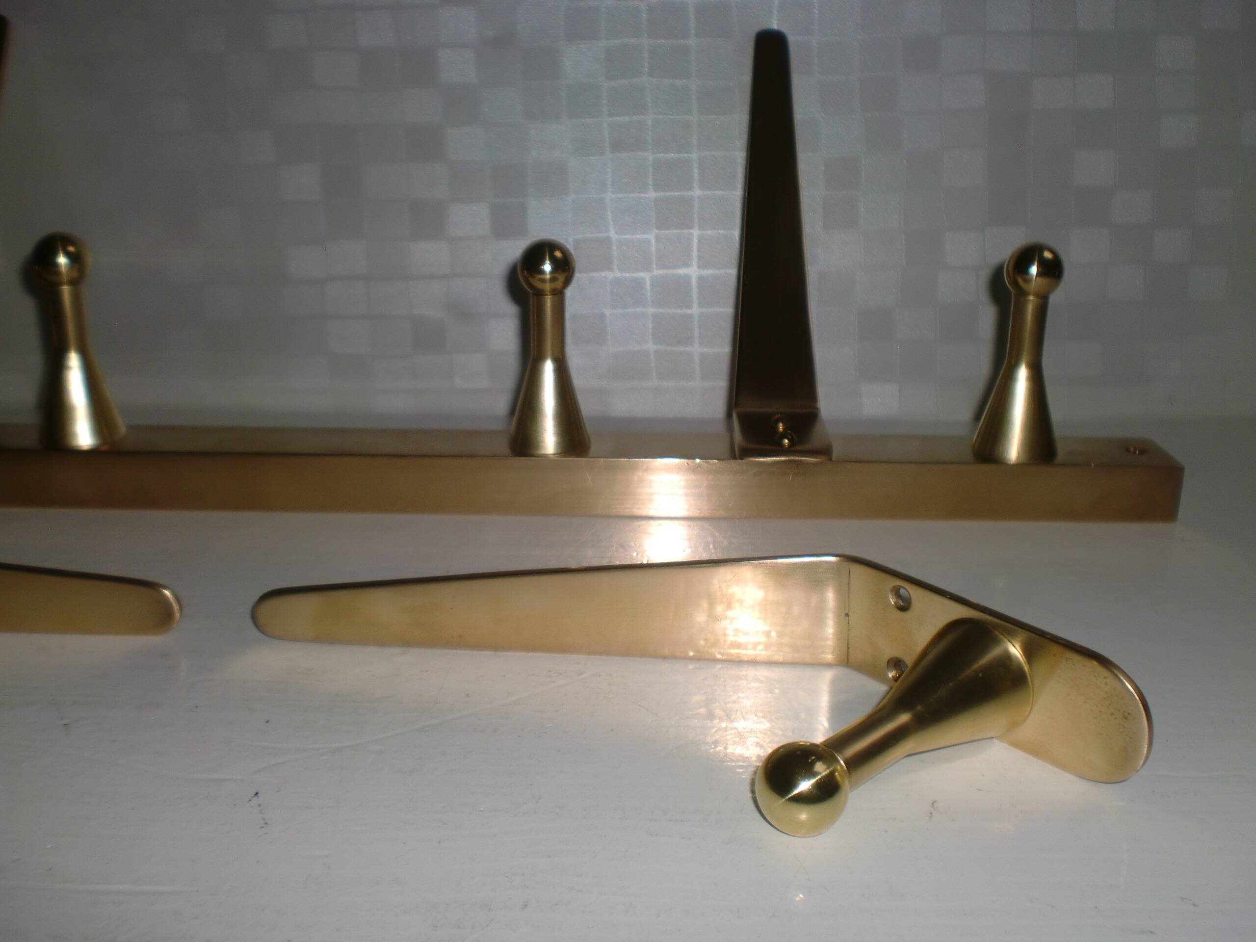 Original WHW Workshop HAGENAUER Vienna, Brass Wall Coat Rack + 2 Hooks