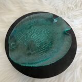 Vintage plate shaped of Arcoroc fish France turquoise