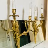 St Louis XV wall lights in solid gilded bronze with curved branches