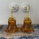 Paire d’appliques vintage en verre ciselé ambré