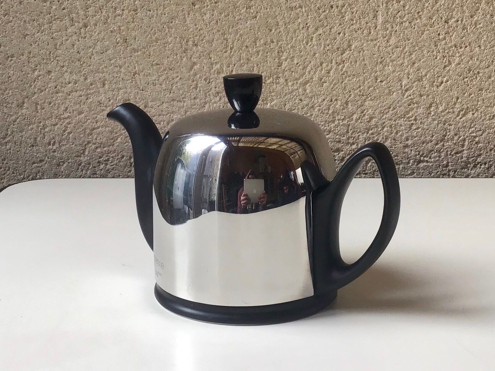 Guy Degrenne salam calorifuge teapot 4 ceramic cups - vintage chrome 70