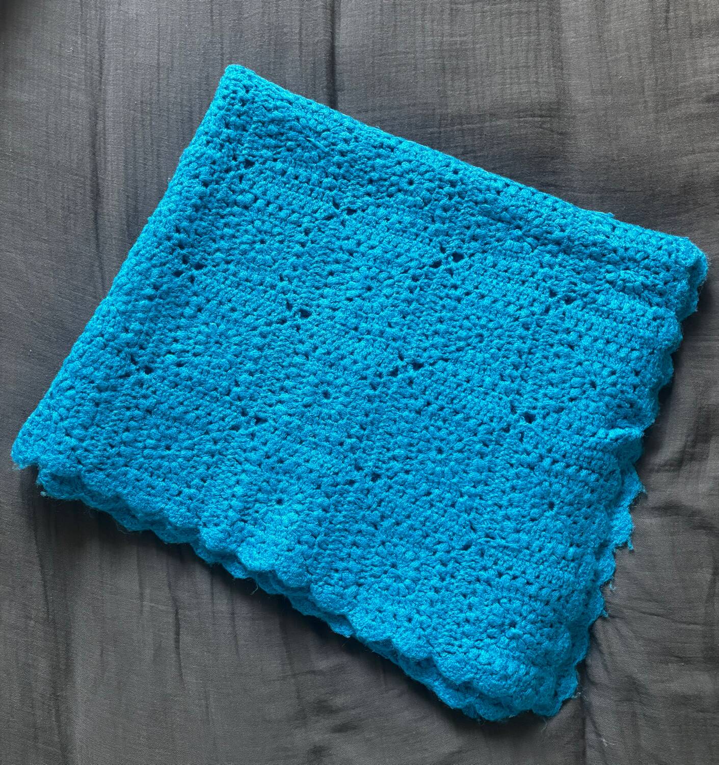 Vintage blue crochet granny blanket