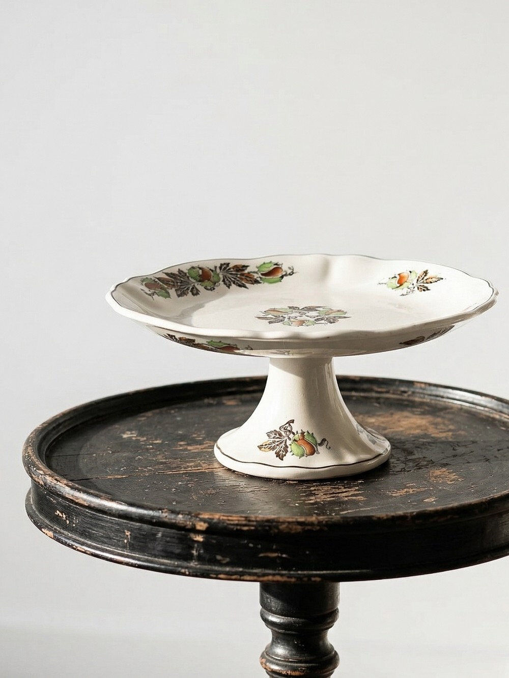 Antique compote dish "Marrons" Longchamp earthenware, polychrome ironstone.