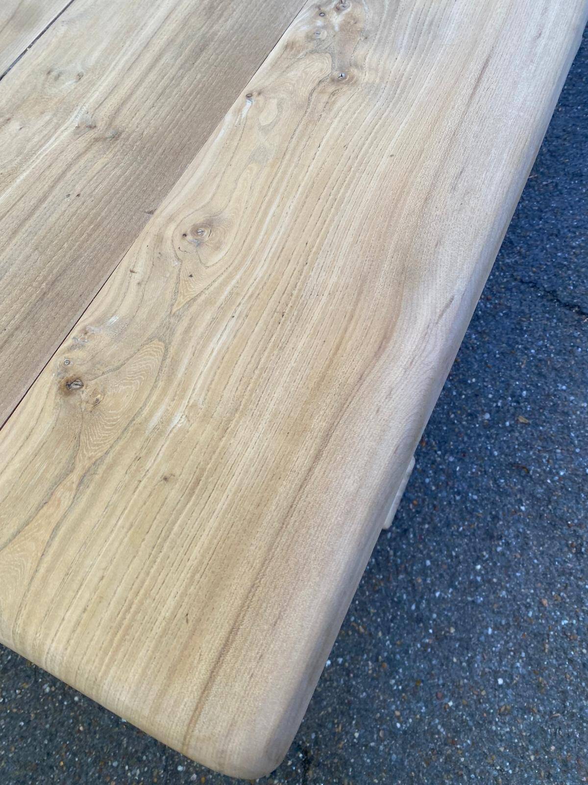 Grande table de monastère étroite décapée en chêne massif brut 200cm