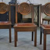 Ensemble de 6 chaises avec assises en cuir par Étienne Kohlmann 1960’s