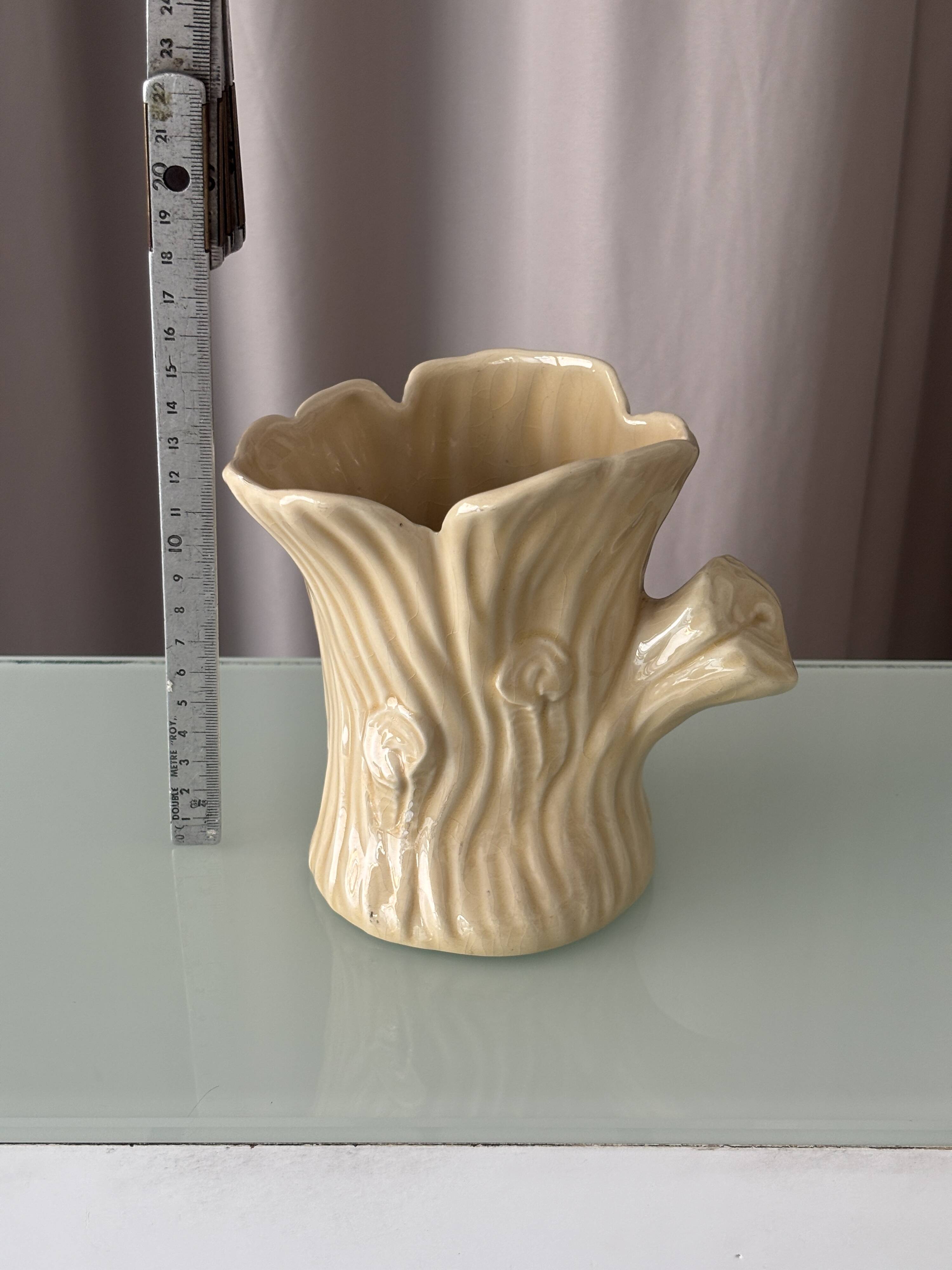 Vintage Italian Ceramic Tree Stump Vase – Bark Texture – Made in Italy