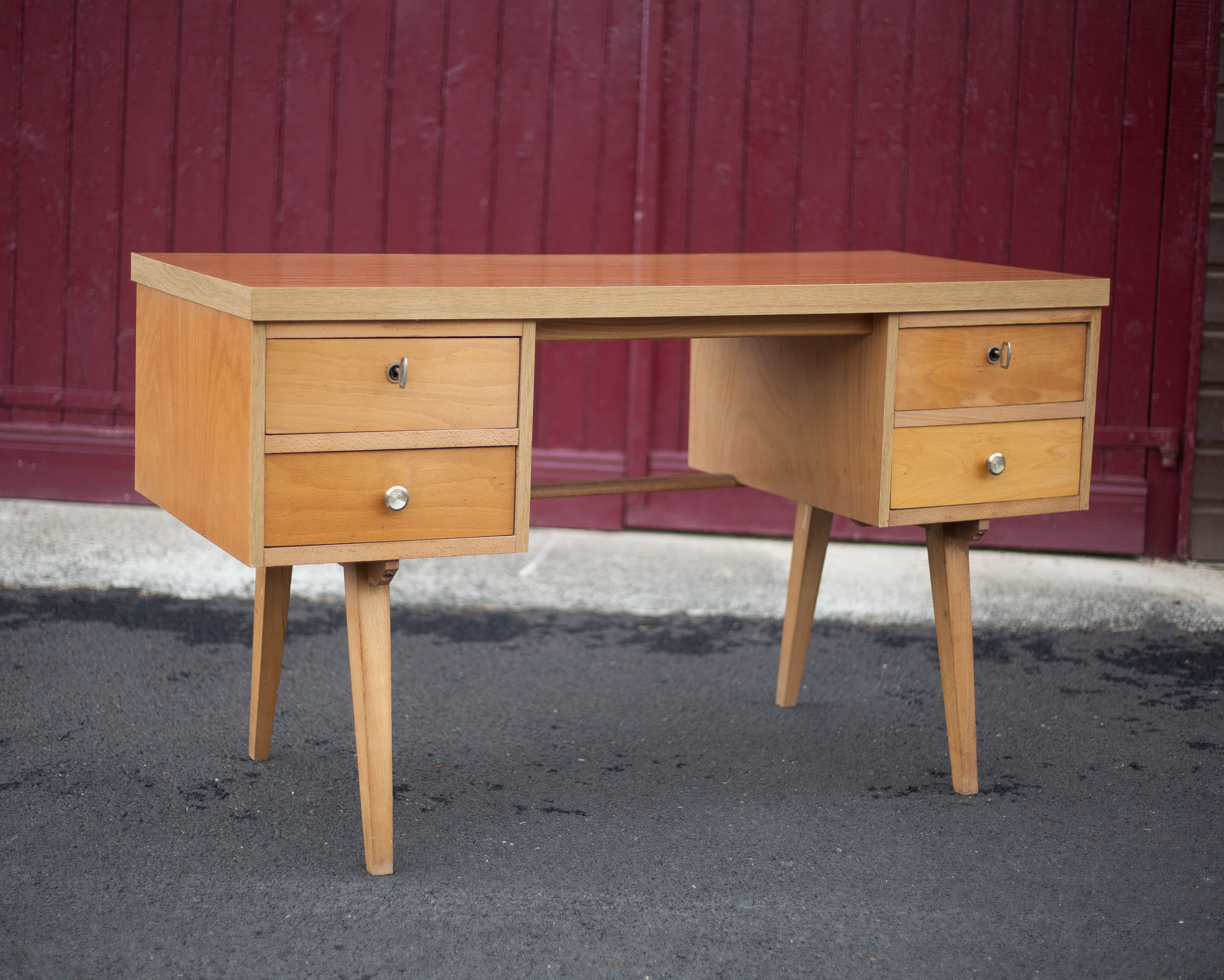 German 60s office in beech wood, compass feet