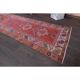 Vintage Turkish hand-knotted wool cotton red runner rug 83x362