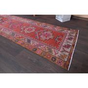 Vintage Turkish hand-knotted wool cotton red runner rug 83x362