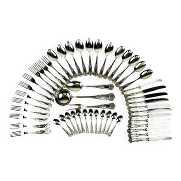 Couverts anciens en argent, Italie, années 1960, ensemble de 51