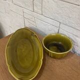 Gien earthenware bowl and ramekin set.