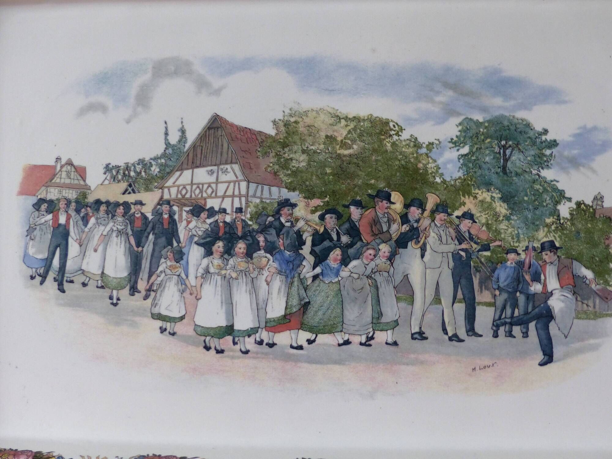 Plat en faience, décors  henri. Loux, Obernai, Sarreguemines.