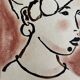 Signed painting in Indian ink and pastel, female portrait “study with a curl”