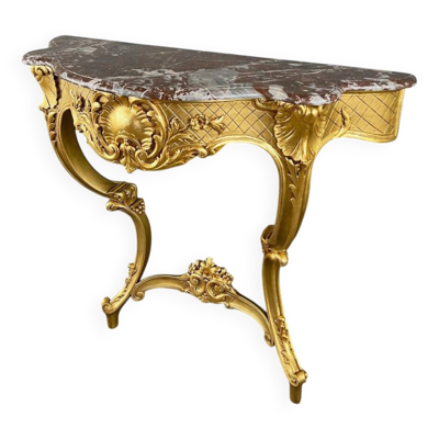 Console Murale De Style Louis XV En Bois Doré Et Marbre, XIXe Siècle