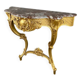 Console Murale De Style Louis XV En Bois Doré Et Marbre, XIXe Siècle