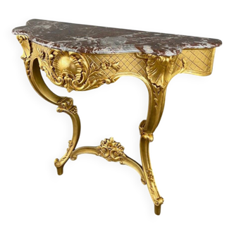 Console Murale De Style Louis XV En Bois Doré Et Marbre, XIXe Siècle