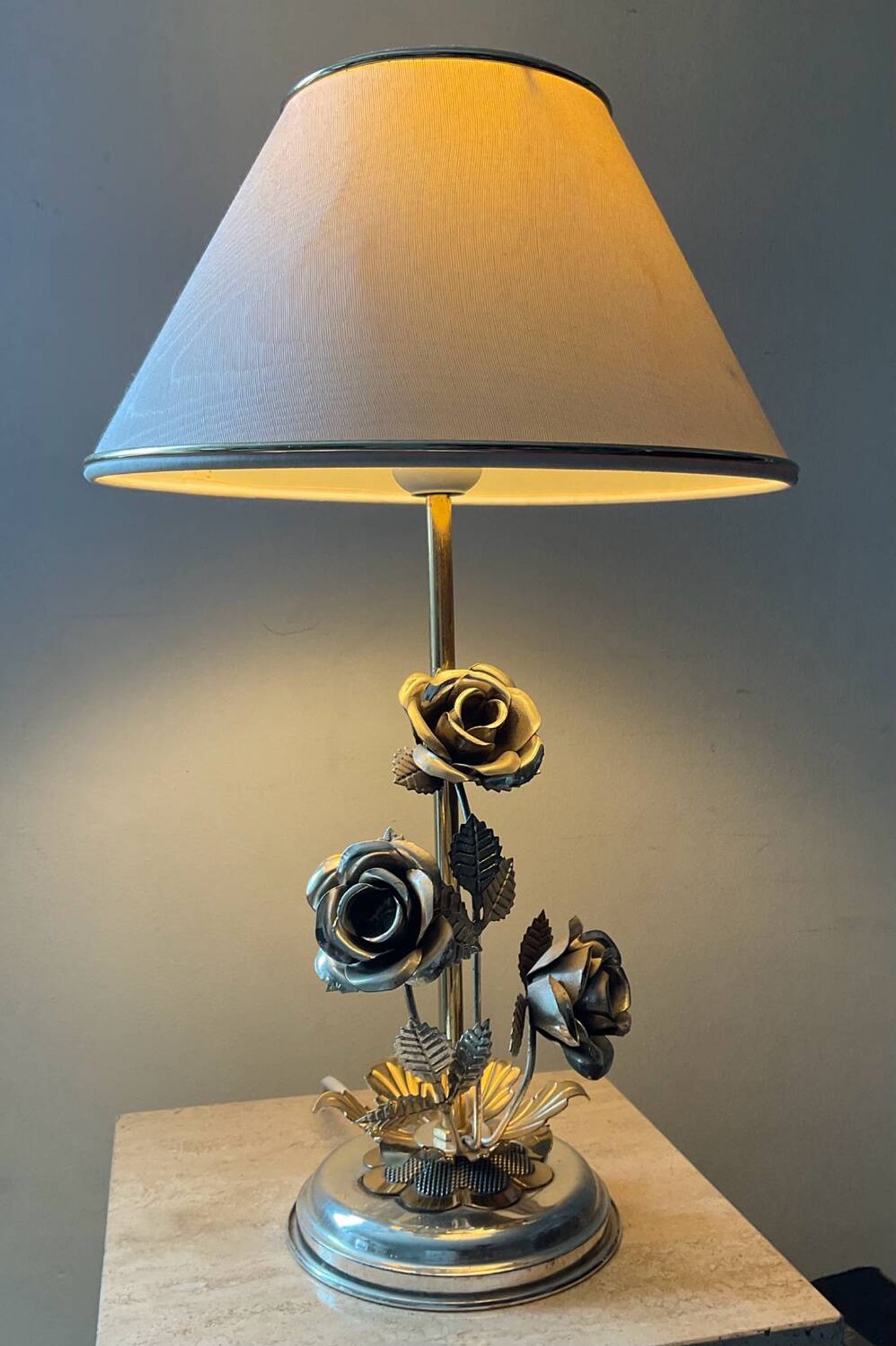 Vintage Franco Italy lamp with silver and gold metal flowers