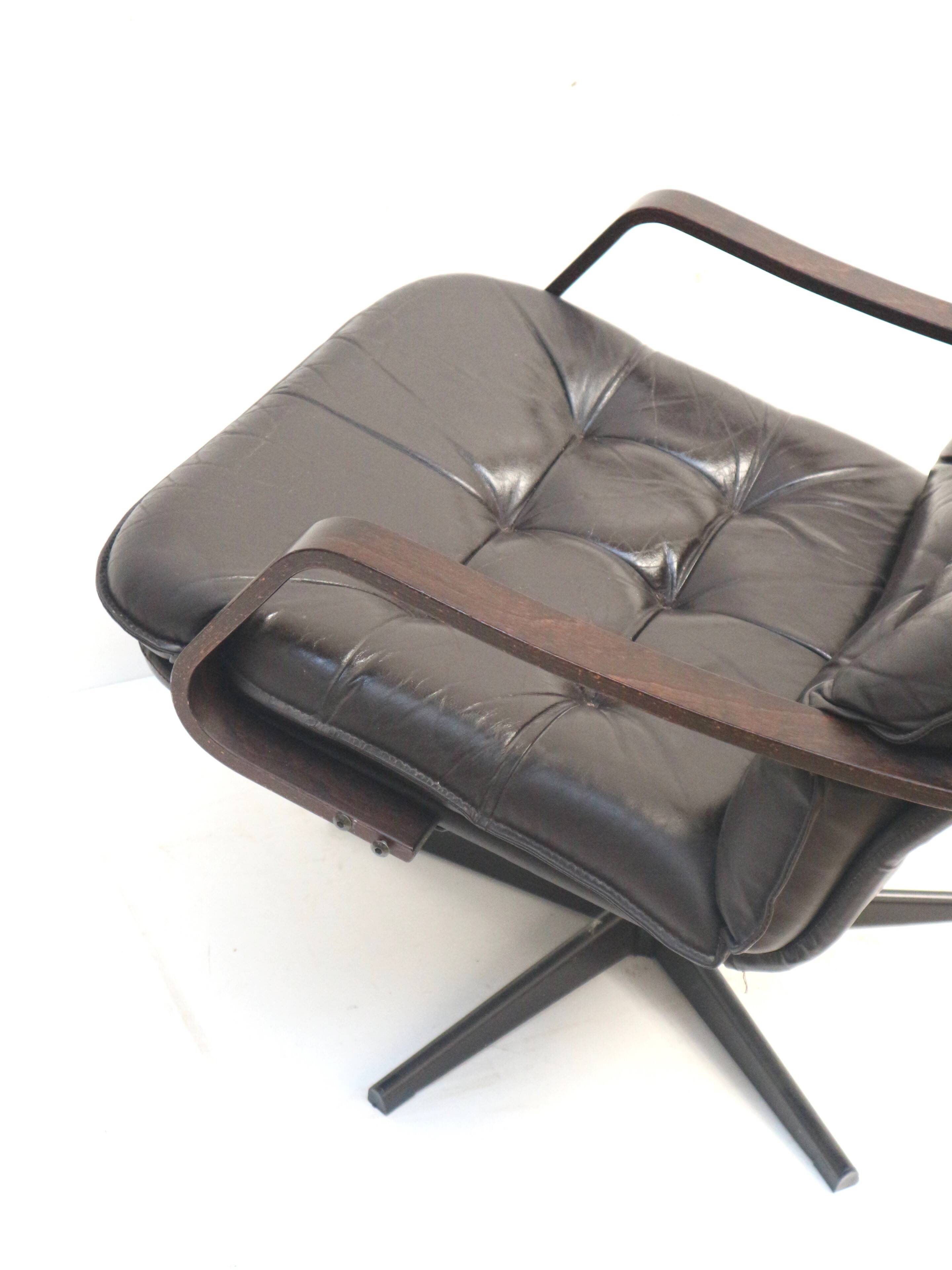 Stylish vintage leather armchair made in the 1970s