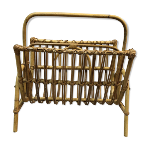 Porte-revues mid-century en rotin