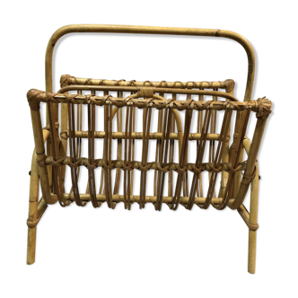 Mid-century magazine holder in rattan France 1960s