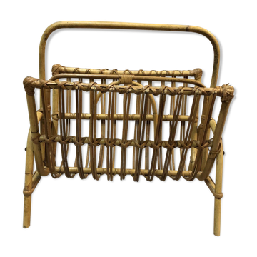 Mid-century magazine holder in rattan France 1960s