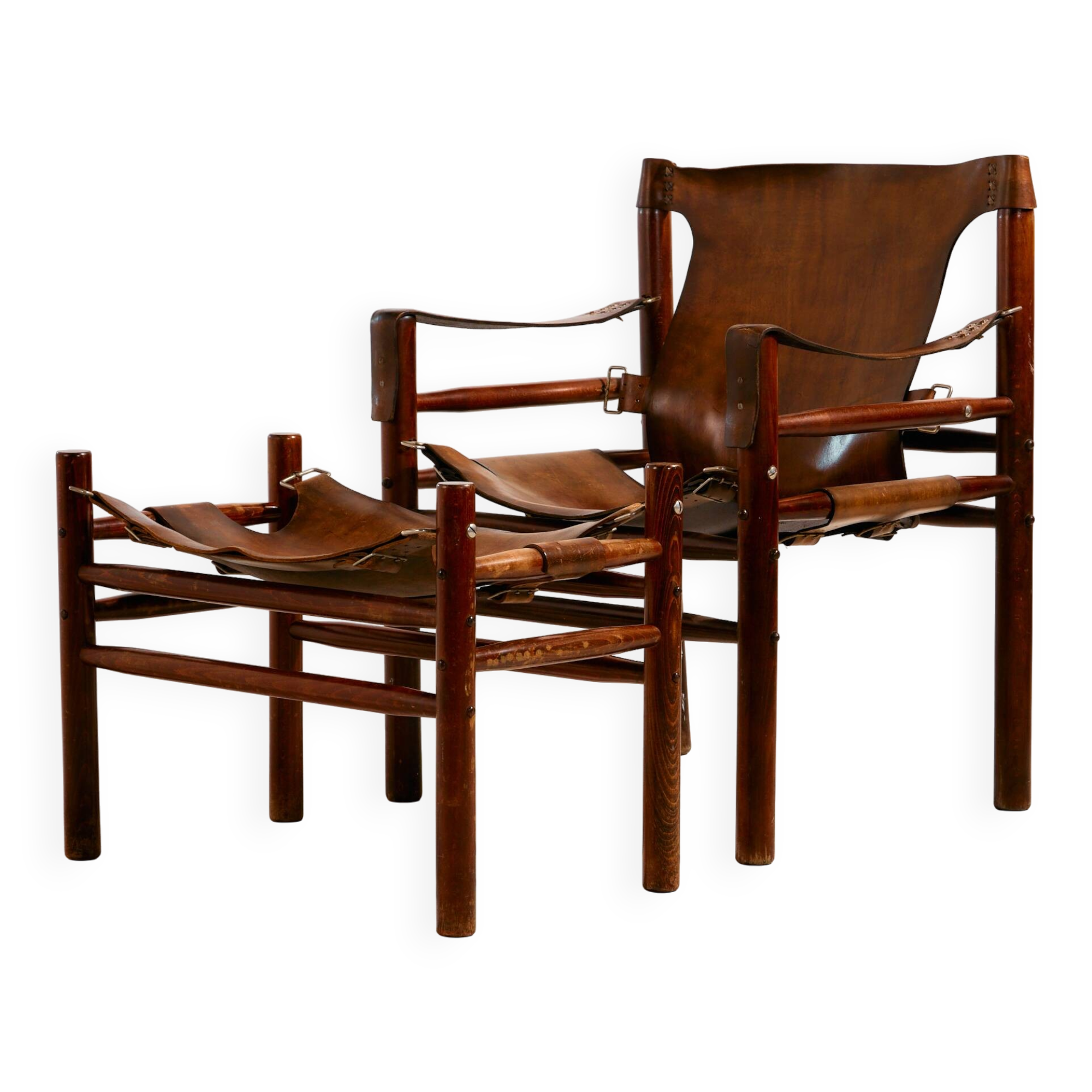 Hungarian calf leather lounge chair and ottoman, set of 2