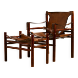 Hungarian calf leather lounge chair and ottoman, set of 2