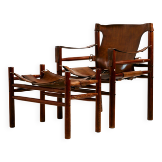 Hungarian calf leather lounge chair and ottoman, set of 2