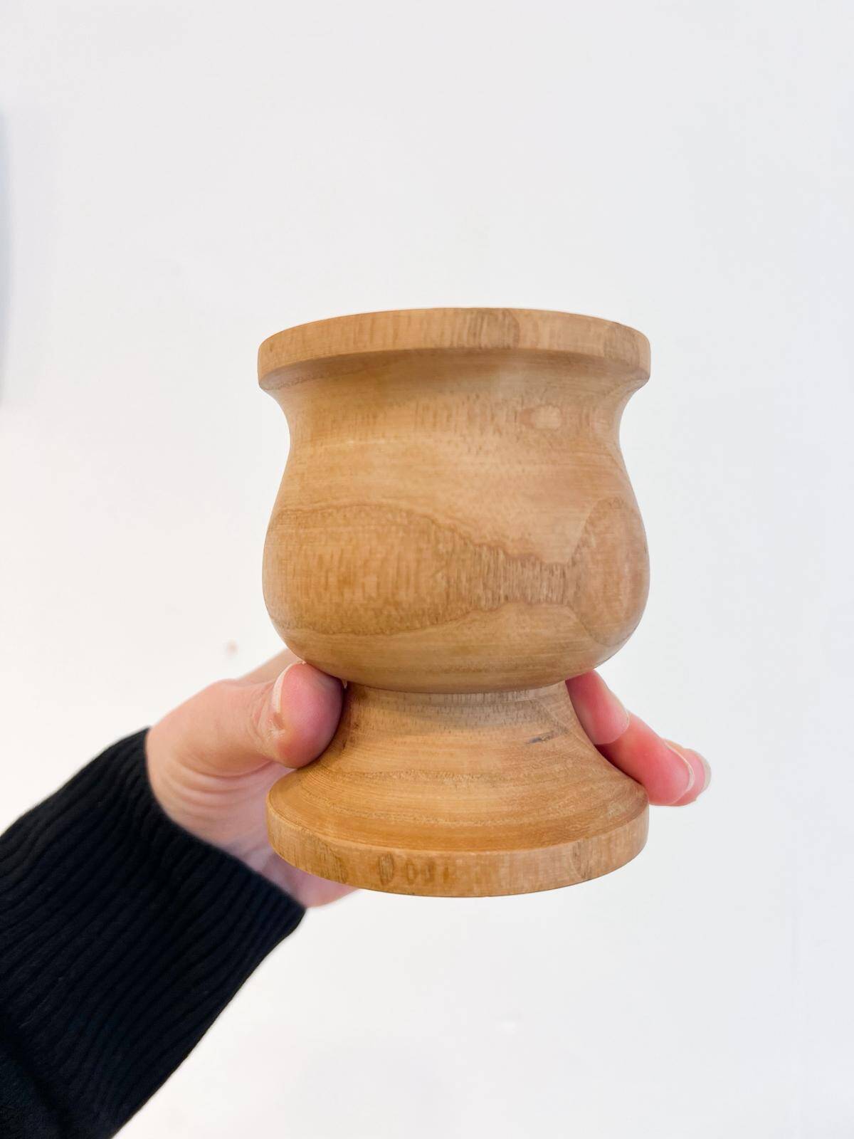 2 turned solid wood candle holders