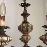 Rustic French Country Style 5 Light Chandelier In Floral Porcelain & Brass 4894