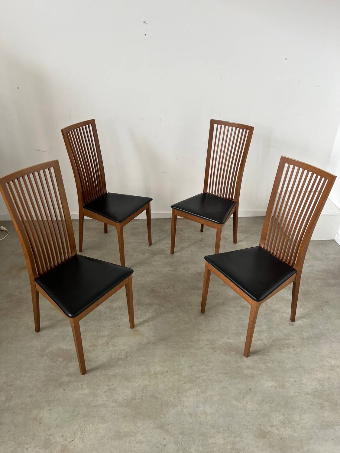 Set of 4 high back chairs in wood and imitation leather Italian design Calligaris
