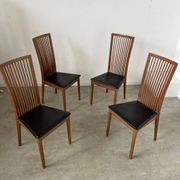 Set of 4 high back chairs in wood and imitation leather Italian design Calligaris