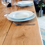 Solid oak farmhouse table, gilded and patinated, two drawers, 260 x 100 cm