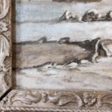 Lot of 2 old marine paintings on wood signed G. Haubois - Gilded frame