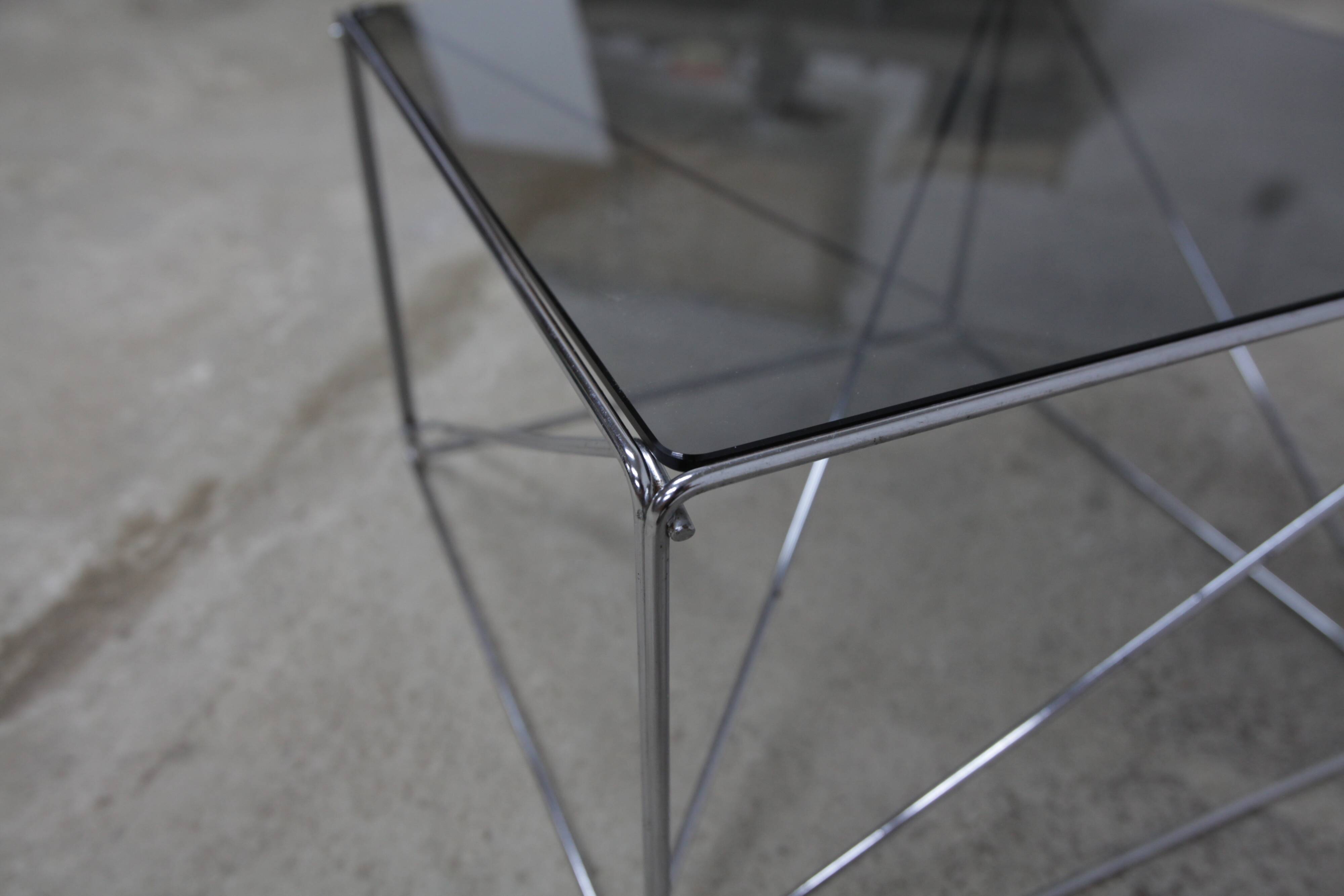 Coffee table by max Sauze Isocèle collection 1970 new smoked glass top