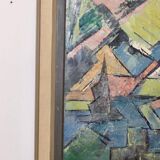 Original Swedish Mid-Century Oil on Canvas" Cubist Composition" by K. Thomsen - Vintage and Framed