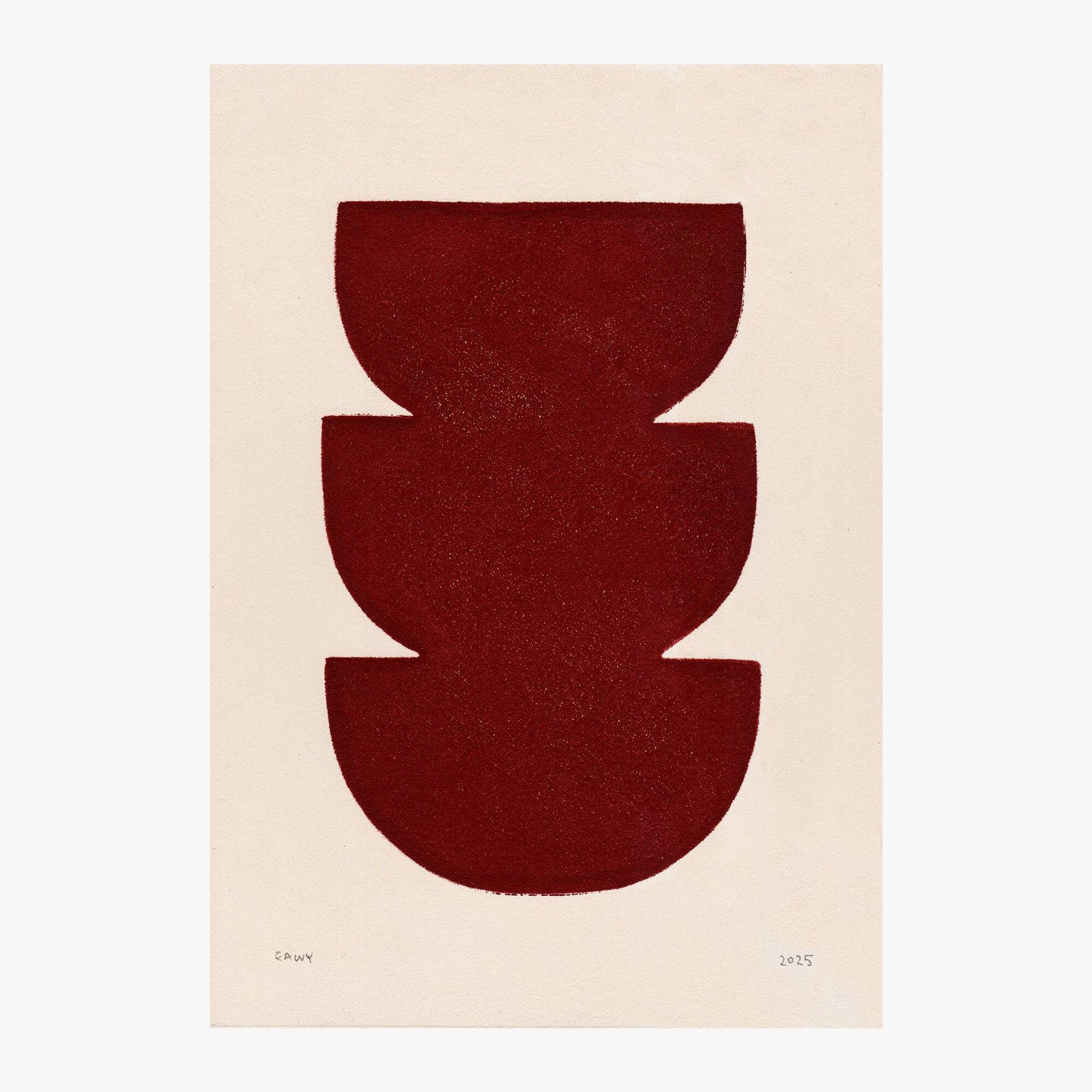 Abstract painting on paper, dark red illustration signed Eawy.