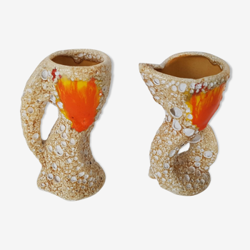 Set of 2 vintage ceramic vases with handles