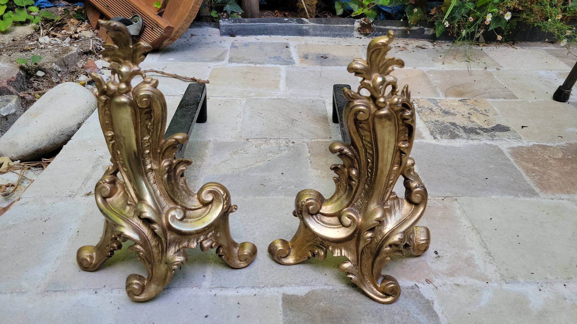 Pair of gilded bronze andirons Louis XV