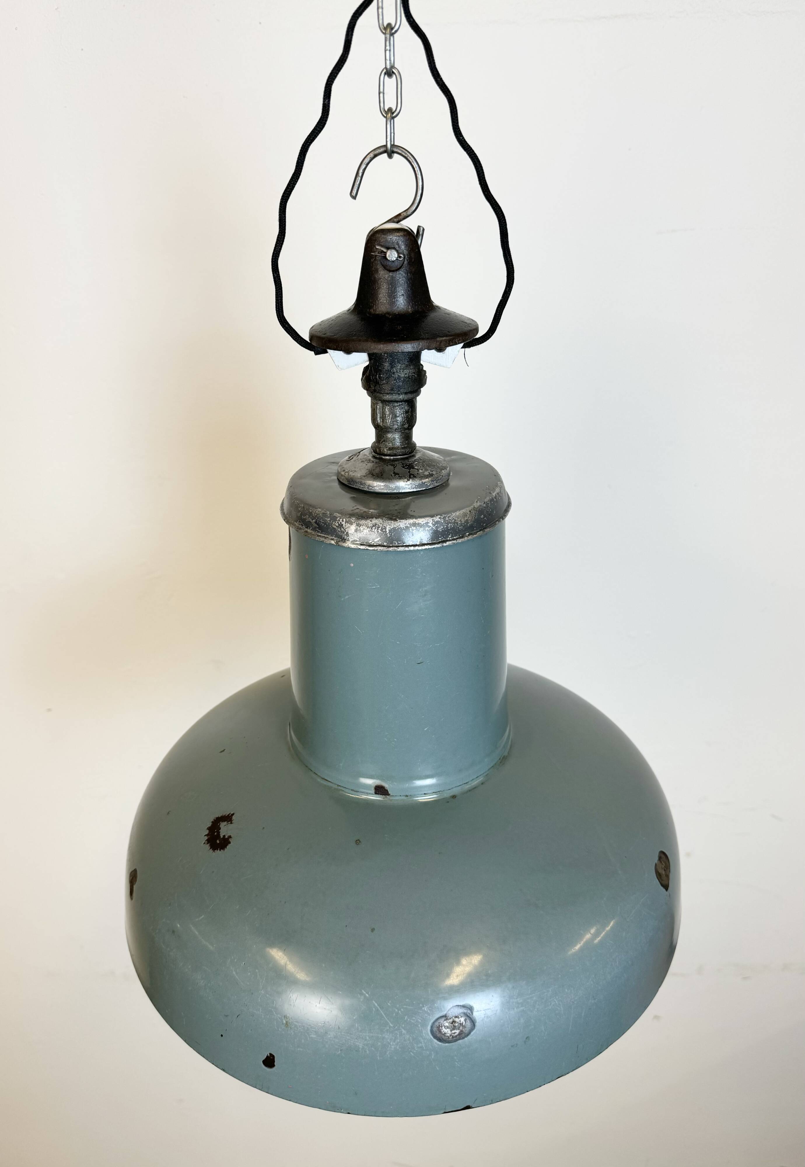 Industrial Grey Enamel Pendant Lamp from Siemens, 1930s