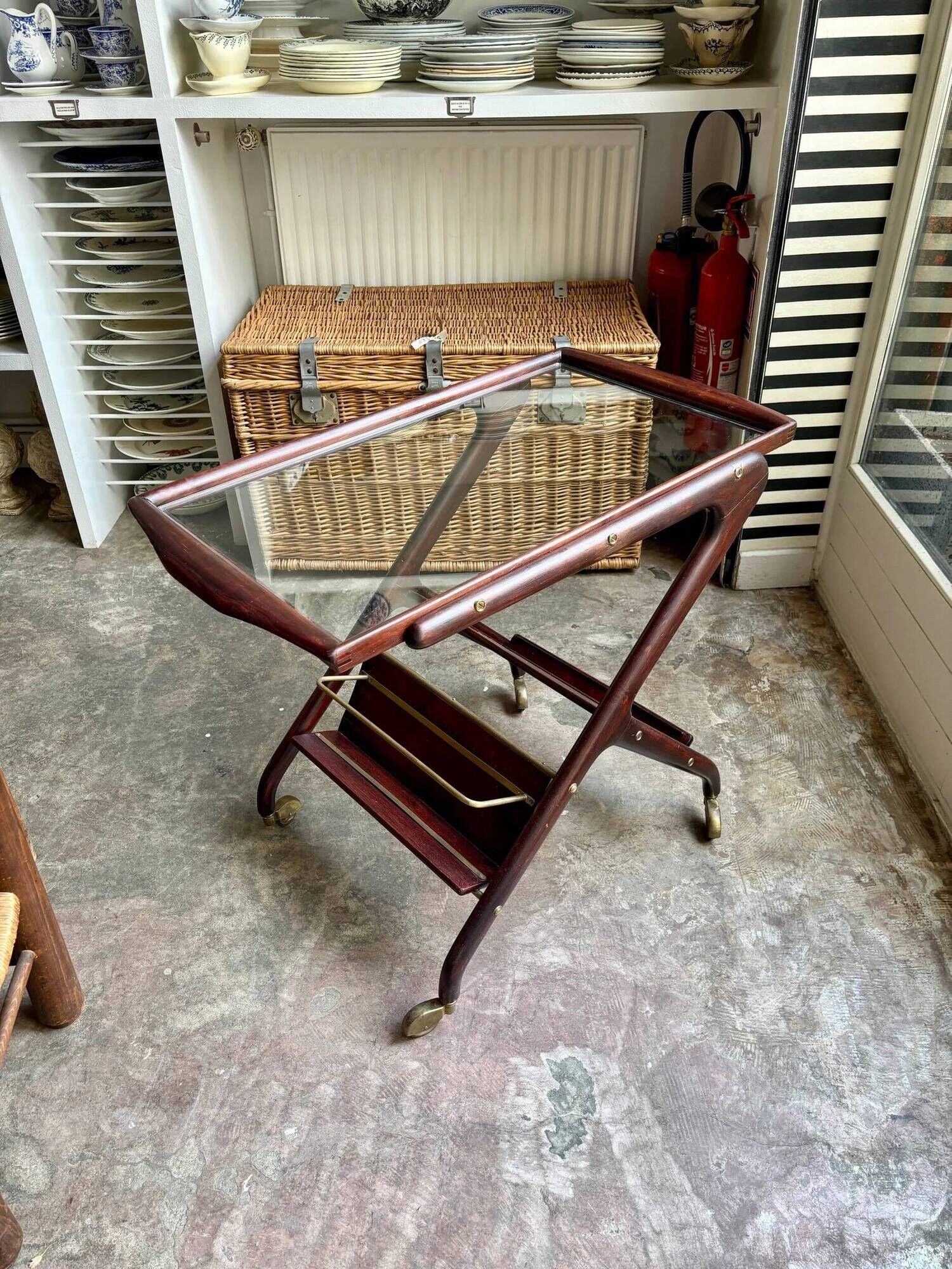 Cesare Lacca dessert table in dark wood and glass - Italy, 1960s