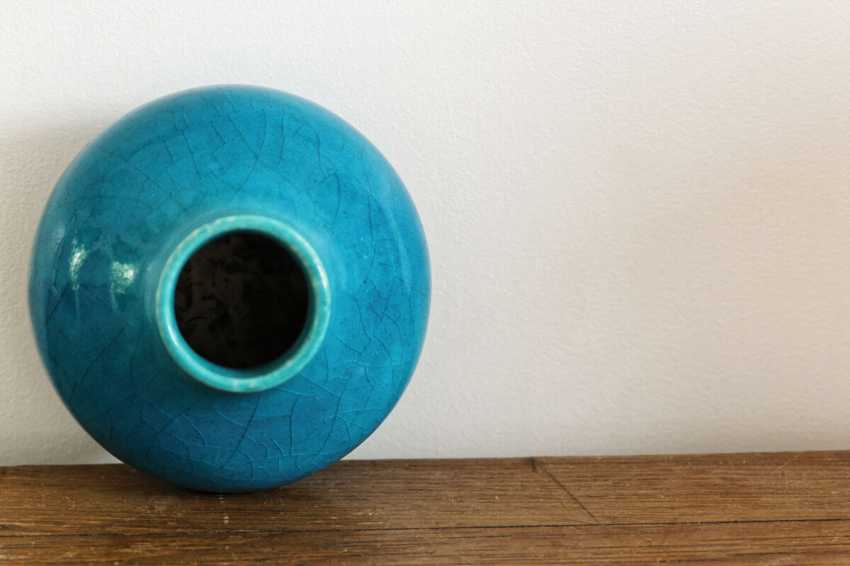 Glazed terracotta onion vase, signed