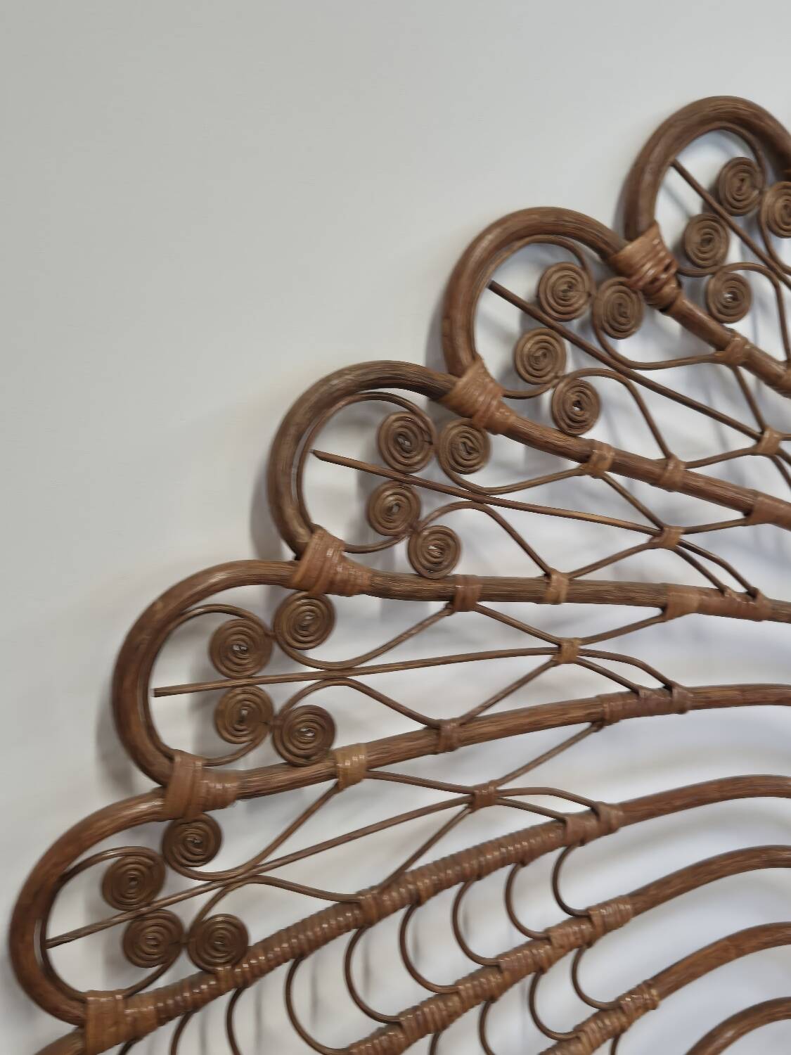 Peacock headboard in rattan Bamboo vintage 1970s