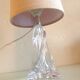 Bedside lamp with glass base and beige fabric lampshade / vintage 60s-70s