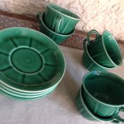 Suite of six cups and saucers green / vintage 50-60 years