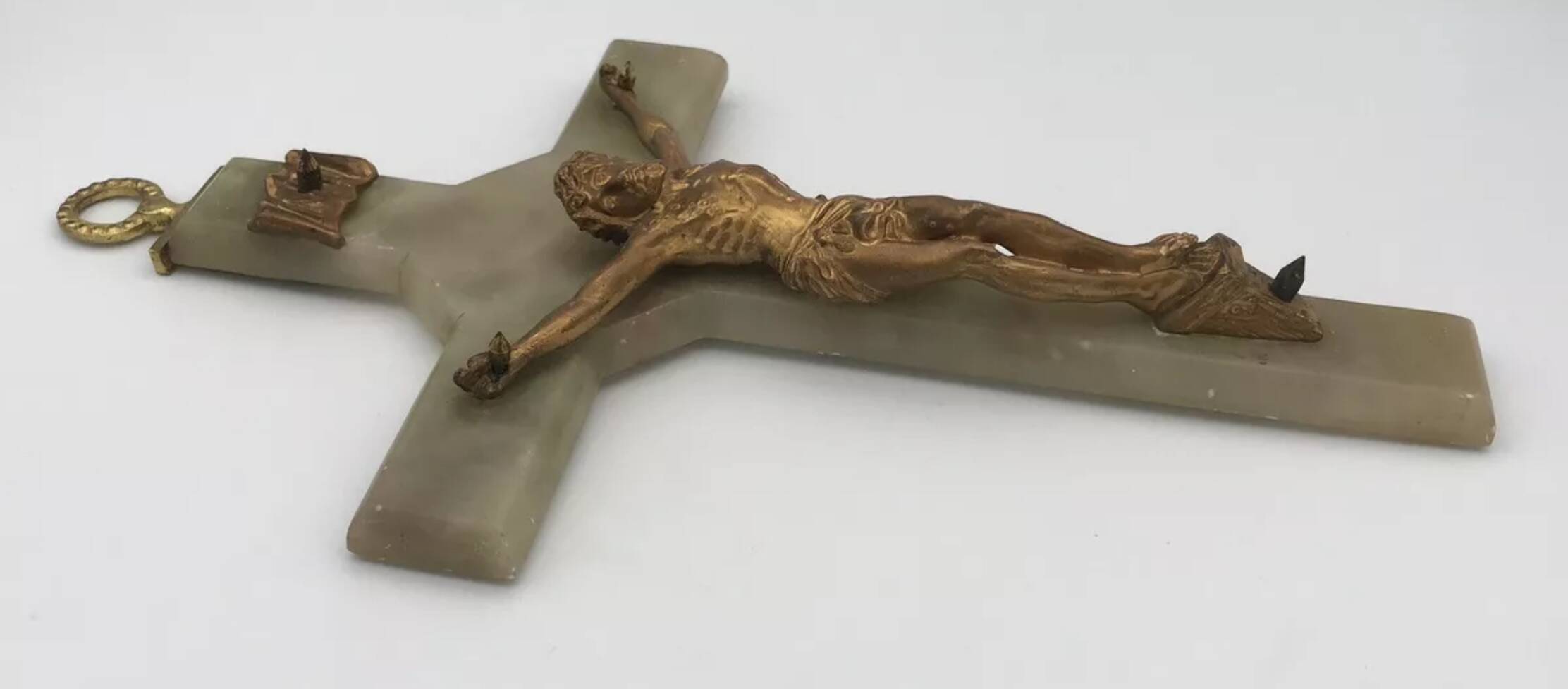 Vintage onyx stone wall crucifix and gold metal christ
